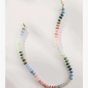 New Anthropologie Loverly Grey Multicolor Beaded Necklace Rainbow Gem